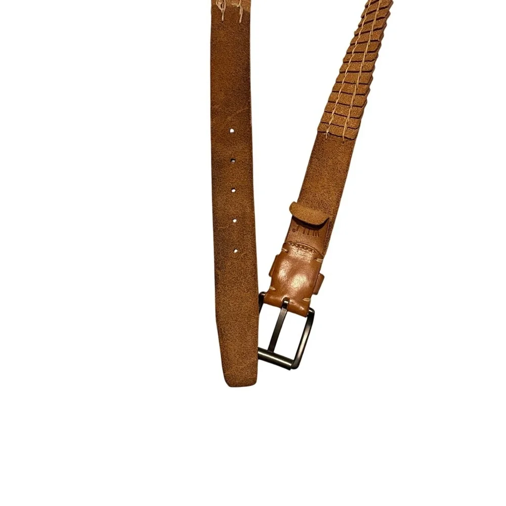 Brown Braided Stitched Genuine Leather Belt Size 36 by Will Leather Goods